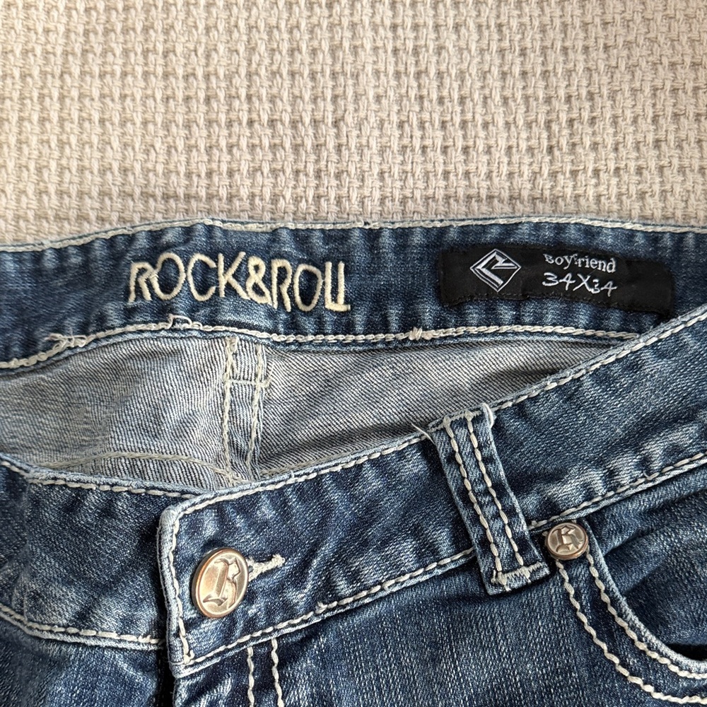 Rock & Roll Cowgirl Distressed Blue Boyfriend Jeans